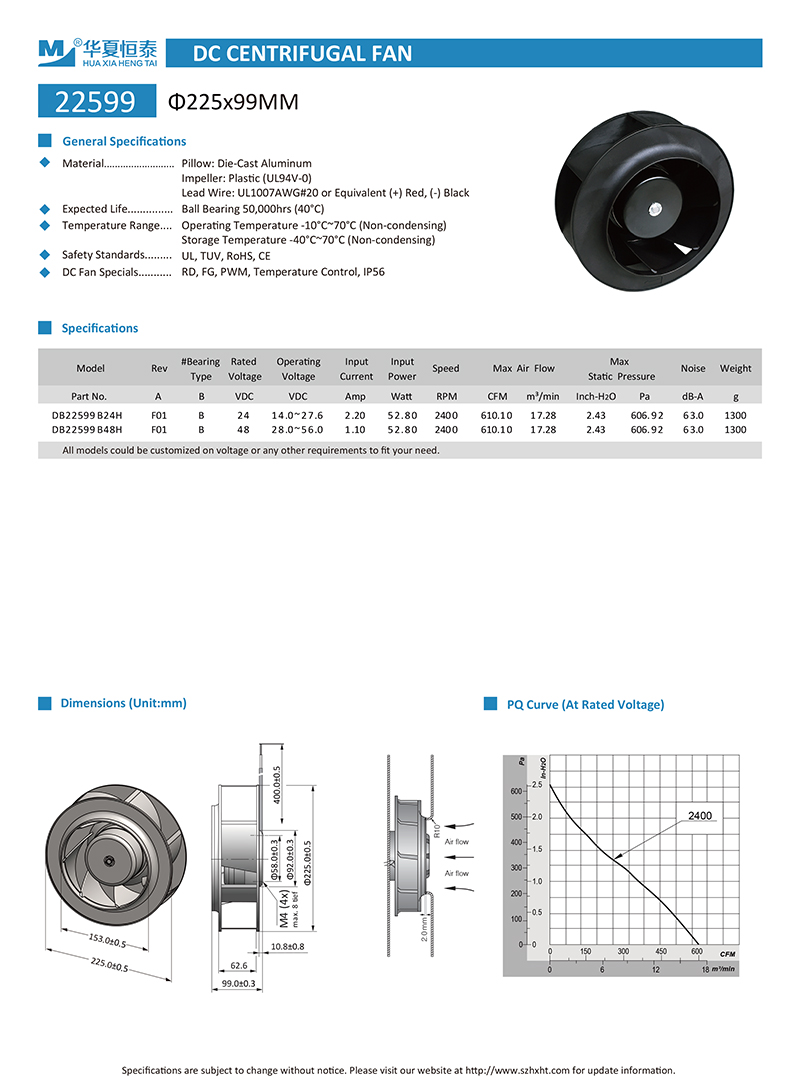 Φ225x99mm centrifugal fan