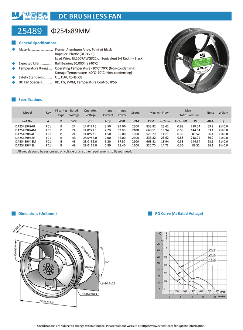 254mm dc cooling fan