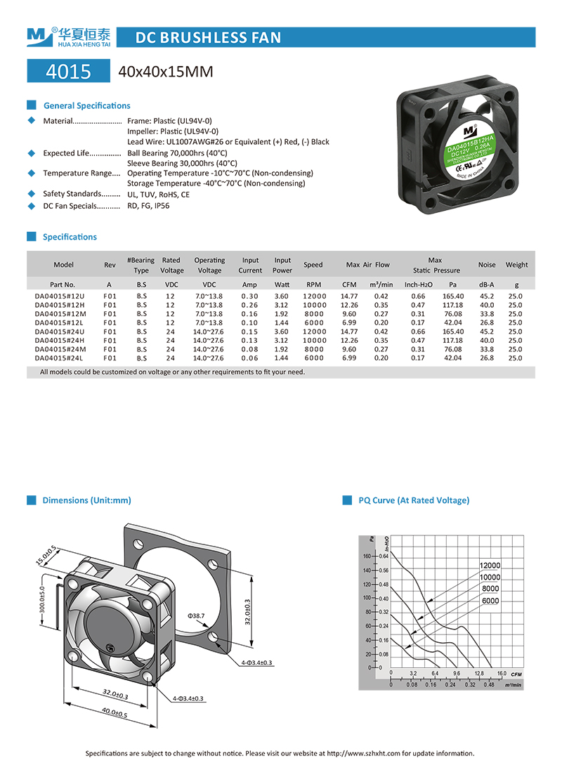 40x40x15mm dc cooling fan